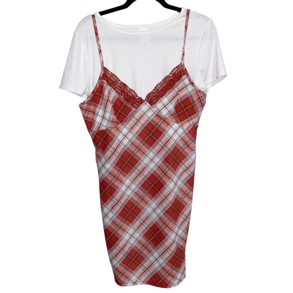 No Bo Dress Size XXL 19 Twofer Plaid Babydoll Slip & Baby Tee Grunge 90s Y2K NWT